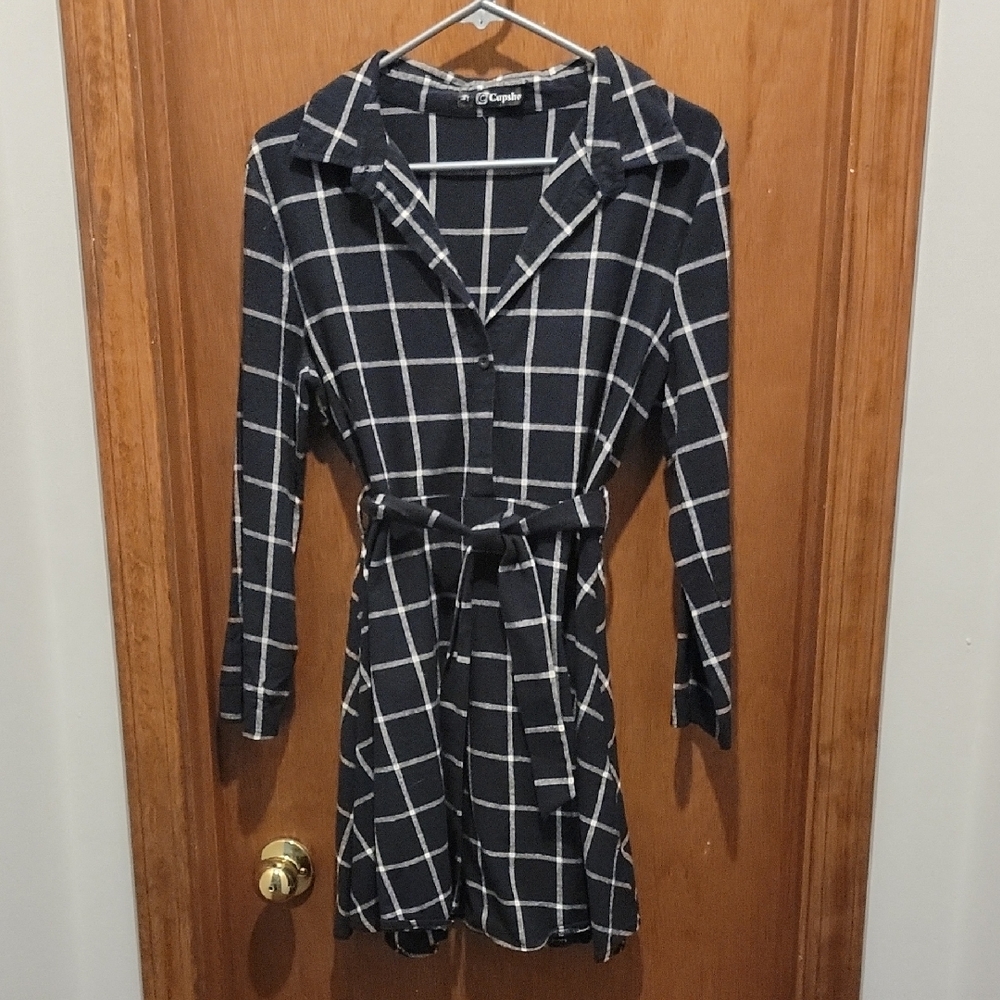 Cupshe Black and White Plaid Long Sleeve Dress